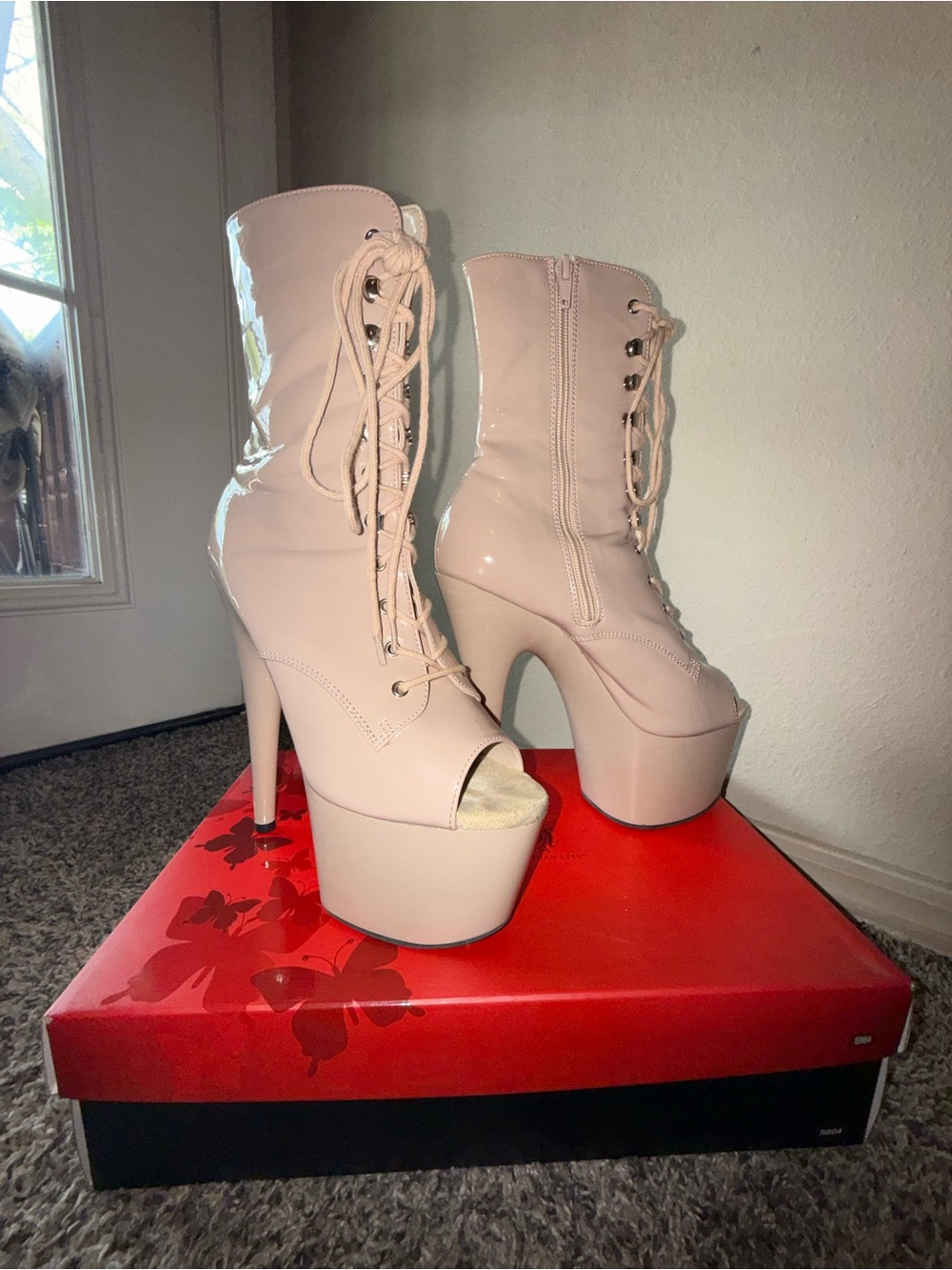Pleaser nude adore peep toe boot